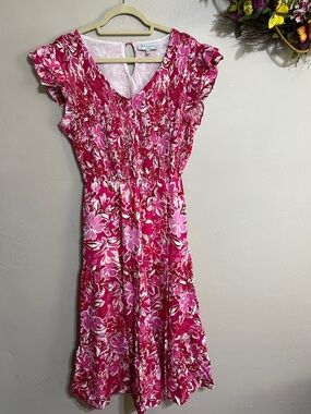 🌺Hayden Pink Floral Tiered Dress with Smocked Bodice